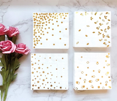 Gold Foil Custom Printed Paper Napkins Compostable For Wedding Party