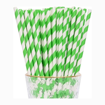 Eco Friendly Green And White Striped Paper Straws For Smoothie Cocktail