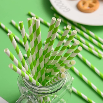 Eco Friendly Green And White Striped Paper Straws For Smoothie Cocktail