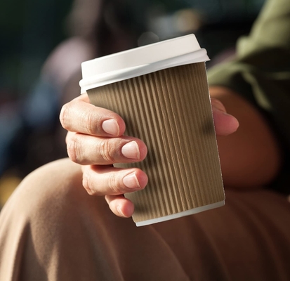 12oz Double Wall Coffee Cup Disposable PLA Coating With Lids FSC FDA Certified