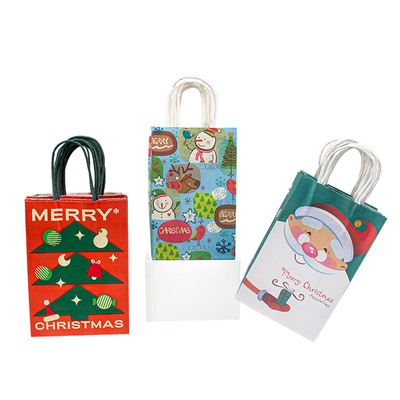 Customized Christmas Paper Gift Bags Uncoated Lining Paper Twist Rope Handle