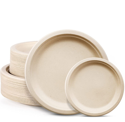 Compostable Kraft Paper Plate Sugarcane Fiber Material Round Shape