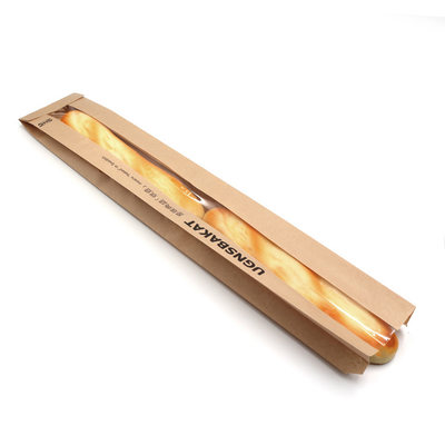 Recyclable Flat Paper Baguette Bread Bags , Compostable Craft Bag With Window
