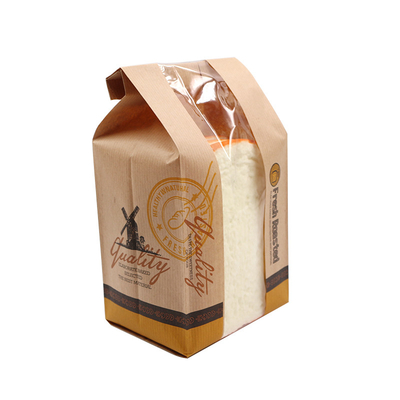 Brown Kraft Food Packaging Paper Bags With Window Spot Varnishing
